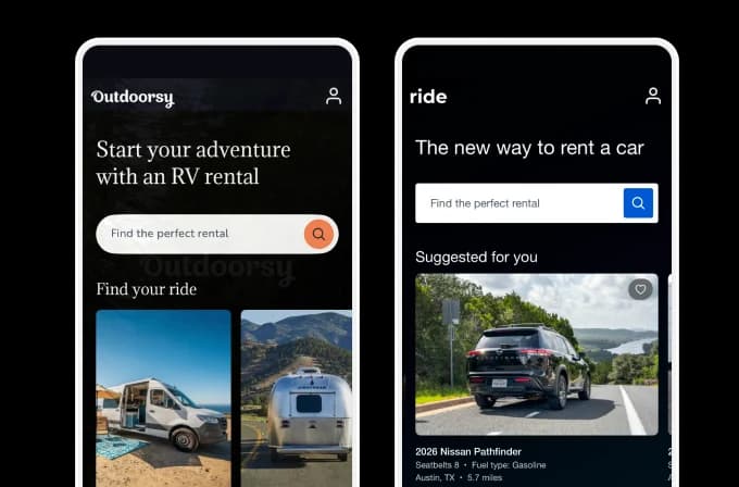 The Outdoorsy and ride.cars apps side by side